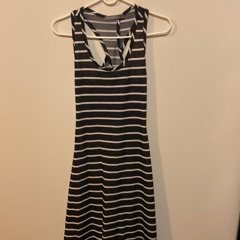 Beautiful maxi dress for women size S, grey and white stripes with cross back